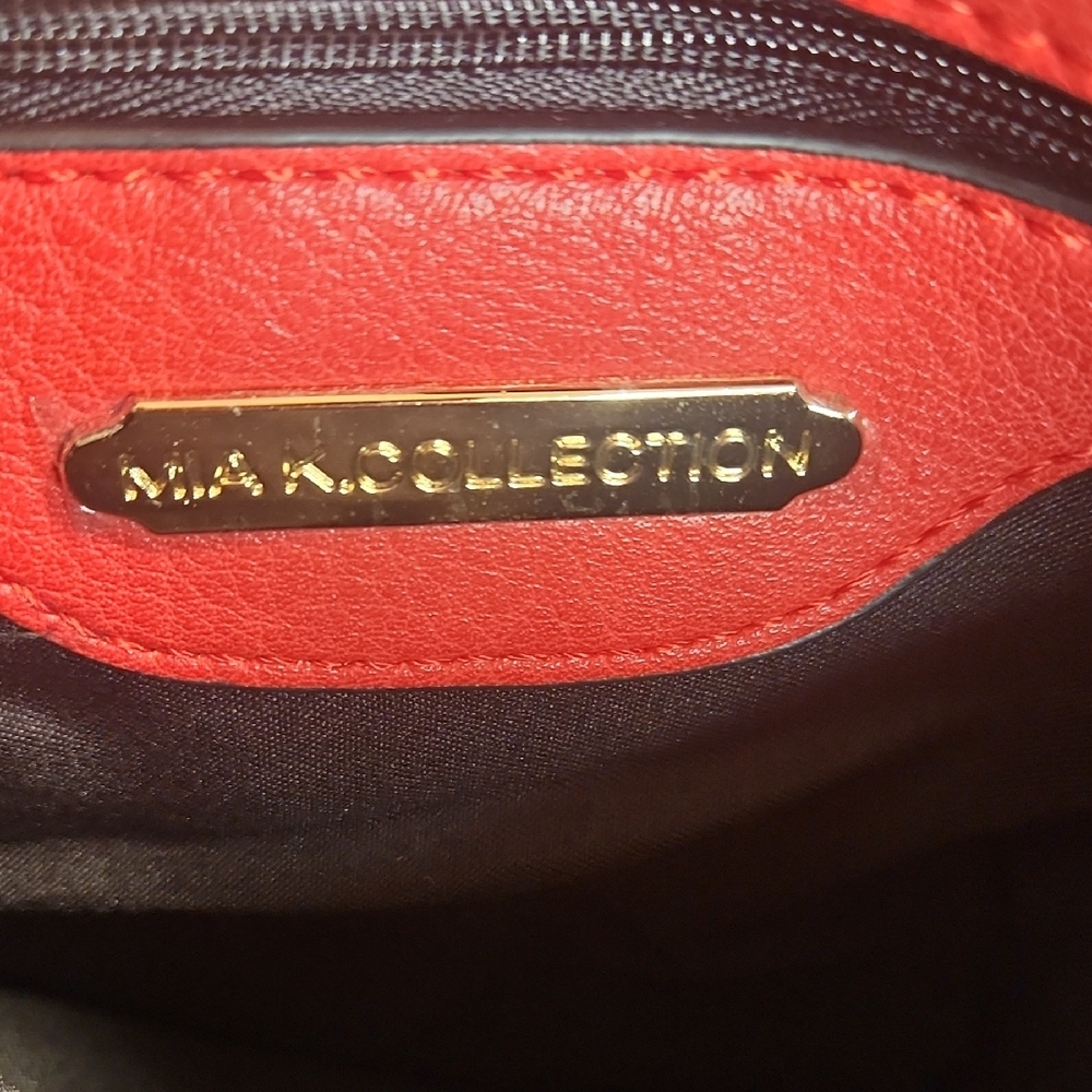 Red Crossbody Shoulder Bag with Gold Accents - Picture 5 of 6